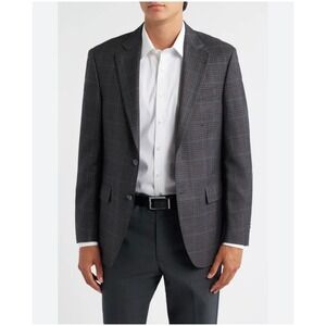 Peter Millar Flynn Classic Wool Blazer Grey Blue Check Sport Coat Mens 50L
